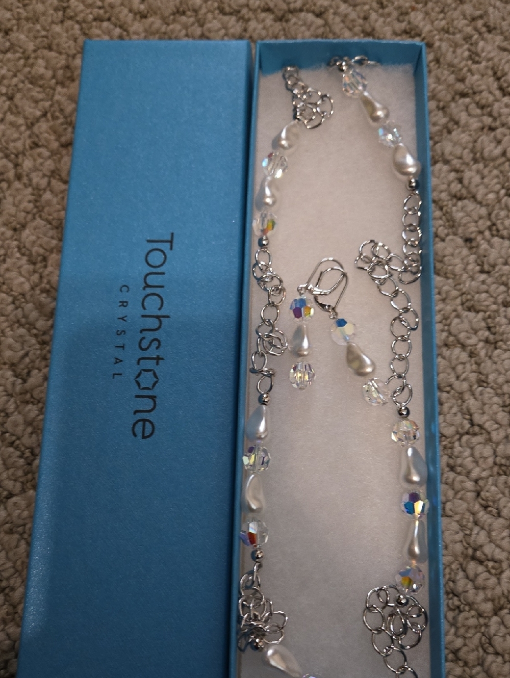 Touchstone Crystal Silver-Tone Necklace  And Earrings Set